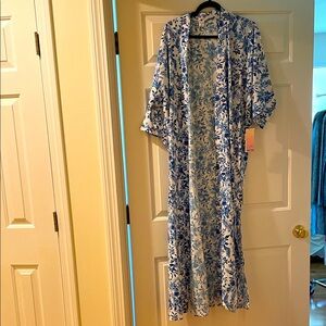 UPF 50 Floral Blue and White Women's Robe